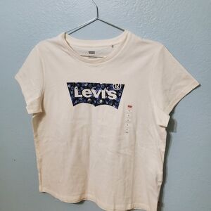 Levi's Cream and Blue Graphic T-Shirt